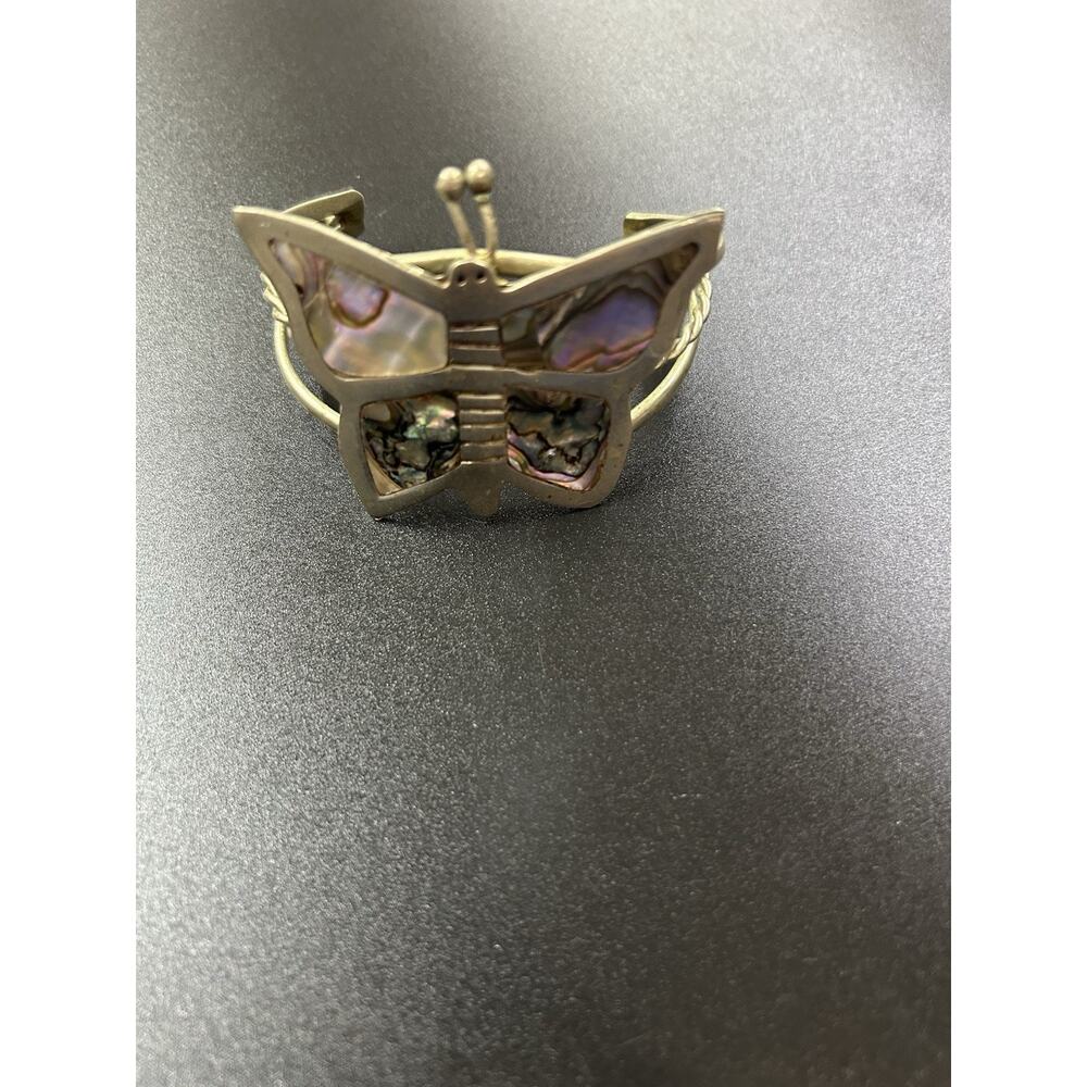 Vtg Sterling Silver Large Abalone Shell Butterfly… - image 1